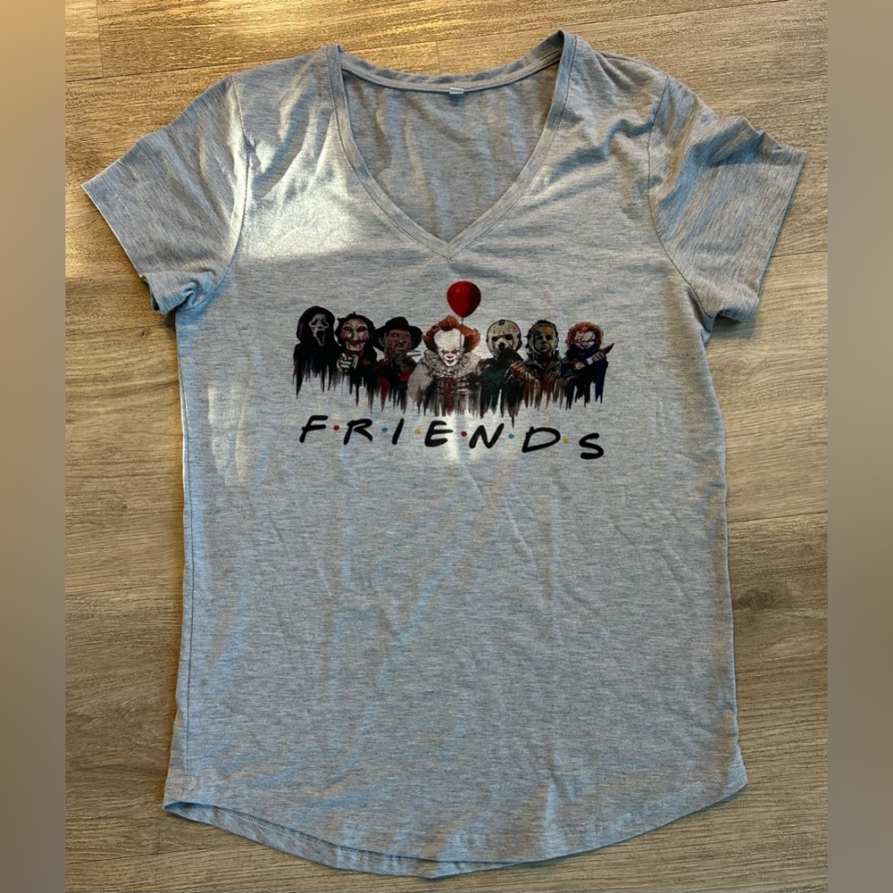 Women’s Friends Horror Characters T-Shirt in Gray